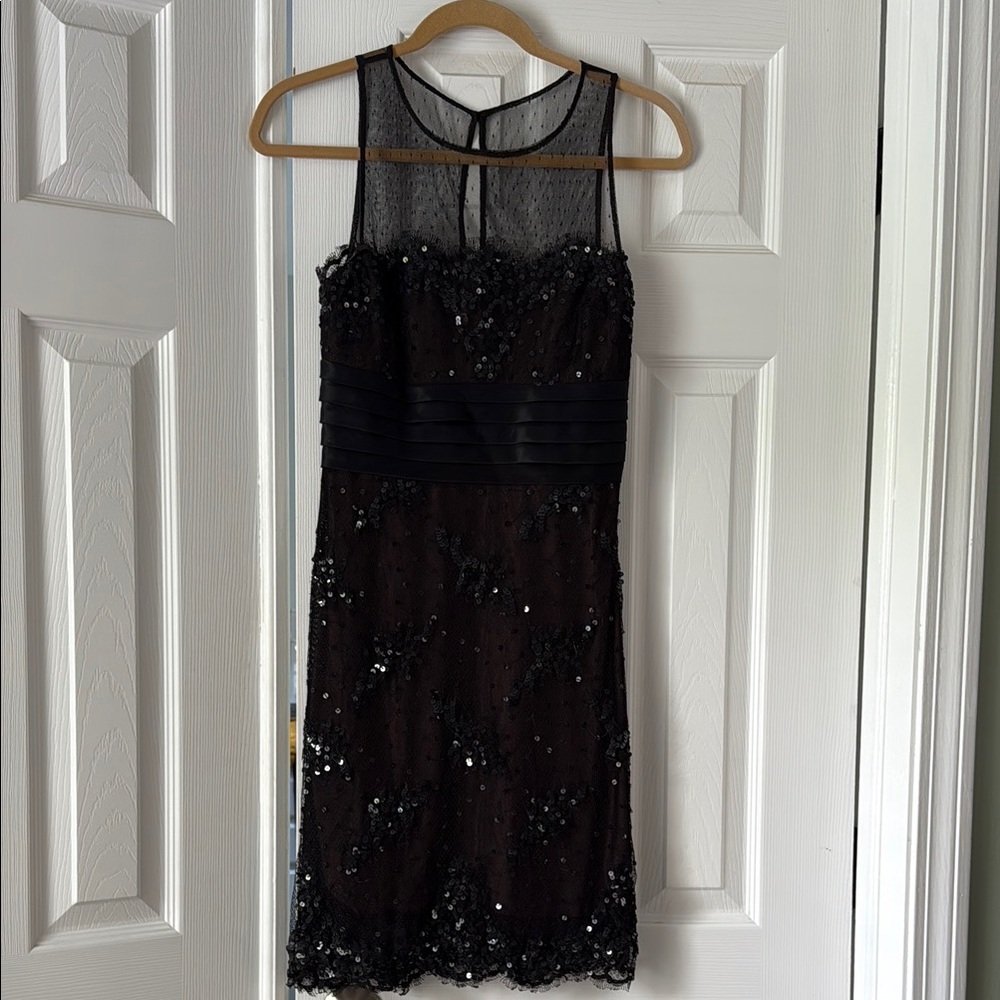 BCBGMaxAzria Black Sequin Halter Mini Dress